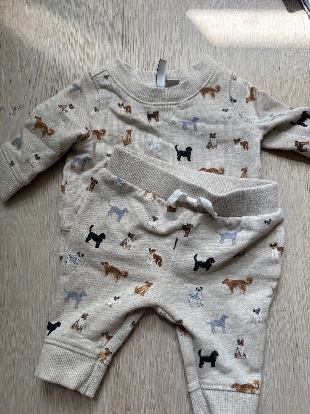 Janie + Jack Neutral Dog Print One-Piece Set - Beige